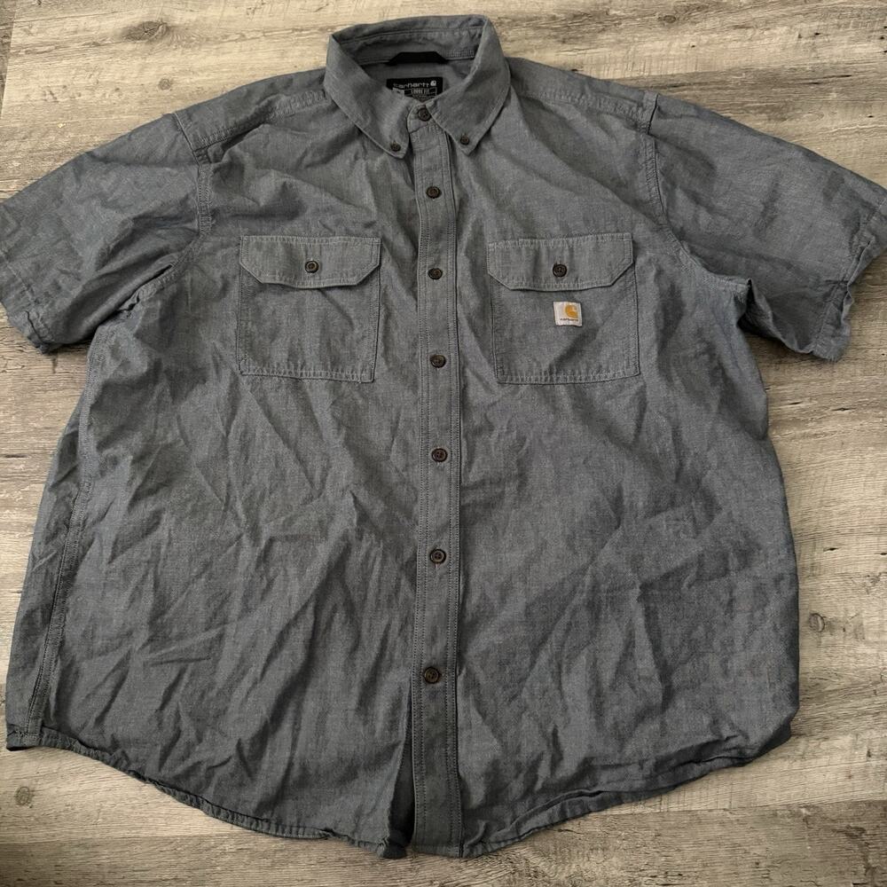 Carhartt Loose Fit Chambray Shirt Mens XL Blue Short Sleeve Utility Pockets